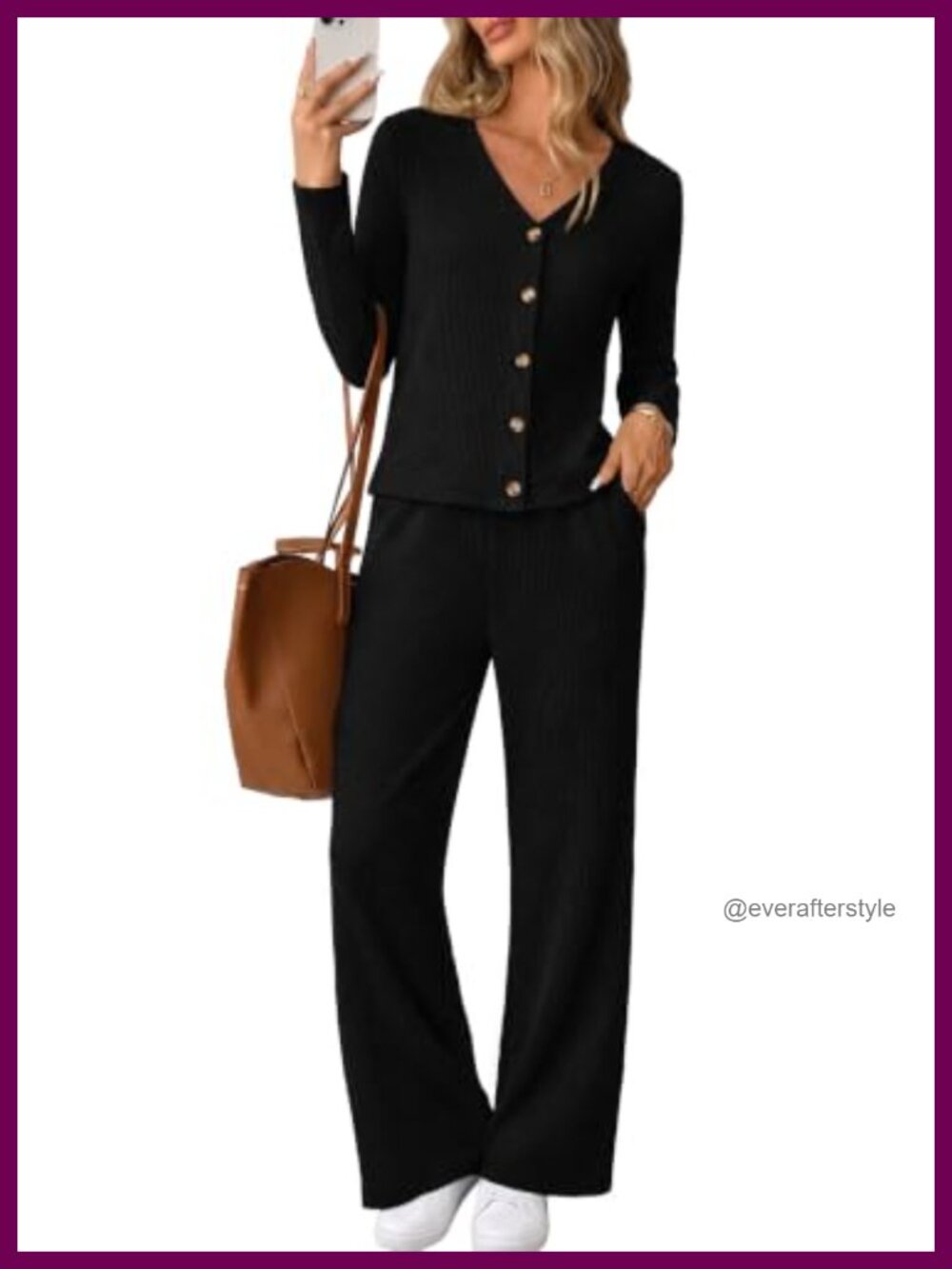 Ribbed knit 2 piece button front loungewear set flare pants